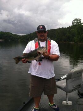 5lb bass caught by Thomas Bailey in his new Alumacraft on Lake Hickory.  